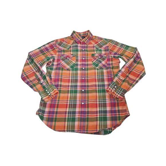 VTG Polo Ralph Lauren Pearl Snap Classic Western Shirt Men Medium Colorful Plaid - Picture 1 of 10
